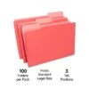 Quill Brand® File Folders, Assorted Tabs, 1/3-Cut, Legal, Red, 100/Box (741013RD)