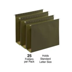 Staples Reinforced Box Bottom Hanging File Folder, 3" Expansion, Letter Size, Standard Green, 25/Box (TR418376)