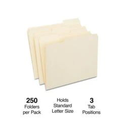 Staples File Folder, 1/3 Cut Tab, Letter Size, Manila, 250/Box (221689/TR56673)