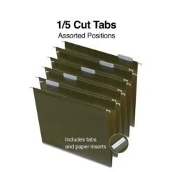 Quill Brand® 100% Recycled Premium Reinforced 5-Tab Hanging File Folders, Letter Size, Green, 25/Box (76215P) -Esseltela Shop 11236D19 FA8C 4337 B1EDAC77B25A011A s7
