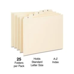 Staples File Guide, A-Z Index, 1/5 Cut, Letter Size, Manila, 25/Set (TR118257)