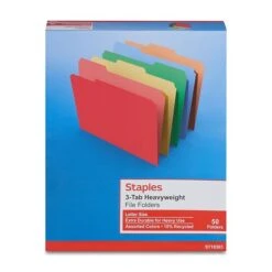 Staples Heavy Duty File Folders, 1/3 Cut Tab, Letter Size, Assorted Colors, 50/Box (TR18363) -Esseltela Shop 16F3EF72 563D 4768 8FE016766A501E14 s7