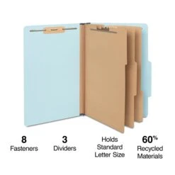 Staples Pressboard Classification Folder, 3-Dividers, 3.5" Expansion, Letter Size, Blue, 20/Box (TR614437/614437)