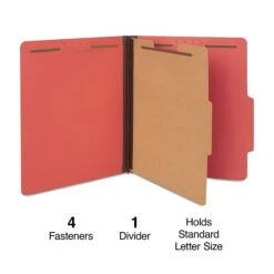 Esseltela Shop 6 Quill Brand® 2/5-Cut Tab Pressboard Classification File Folders, 1-Partition, 4-Fasteners, Letter, Brown, 15/Box (7-46036)