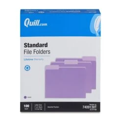 Quill Brand® File Folders, Assorted Tabs, 1/3-Cut, Letter Size, Violet, 100/Box (740913VT) -Esseltela Shop 235E8449 F34E 4BDB 843C7654AC392FED s7