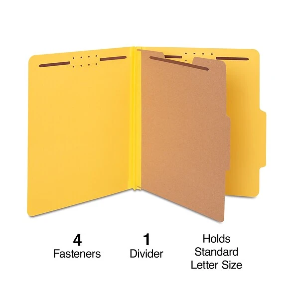 Quill Brand® 2/5-Cut Tab Pressboard Classification File Folders, 1-Partition, 4-Fasteners, Letter, Yellow, 15/Box (746038) 3 Quill Brand® 2/5-Cut Tab Pressboard Classification File Folders, 1-Partition, 4-Fasteners, Letter, Yellow, 15/Box (746038)