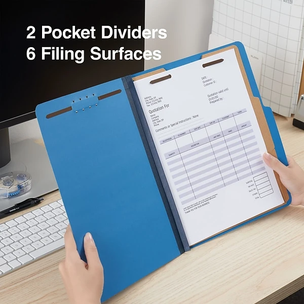 Quill Brand® 2/5-Cut Tab Pressboard Classification File Folders, 2-Partitions, 6-Fasteners, Letter, Blue, 15/Box (738026) 6 Quill Brand® 2/5-Cut Tab Pressboard Classification File Folders, 2-Partitions, 6-Fasteners, Letter, Blue, 15/Box (738026) - Image 4