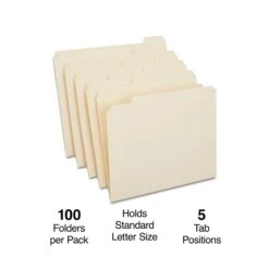 Staples Reinforced File Folders, 1/5 Cut, Letter Size, Manila, 100/Box (TR509000)