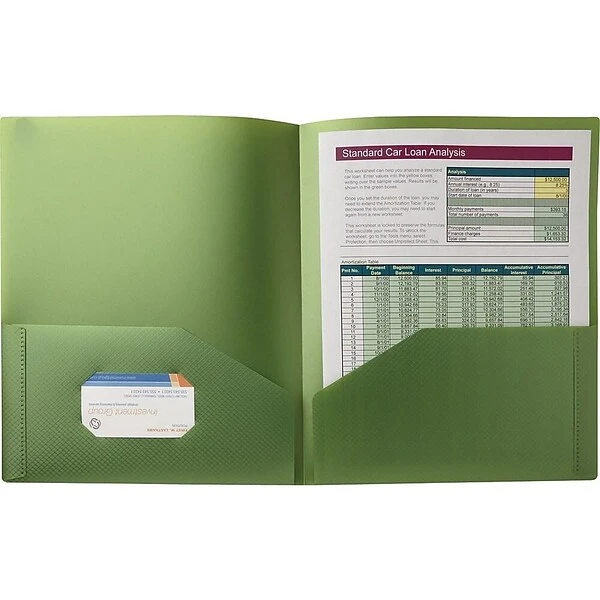 Textured Poly 2-Pocket Folder, Green 3 Textured Poly 2-Pocket Folder, Green