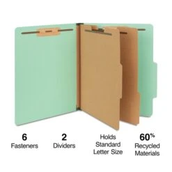 Staples Pressboard Classification Folder, 2-Dividers, 2.5" Expansion, Letter Size, Light Green, 20/Box (TR614454/614454)