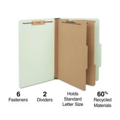 Staples Pressboard Classification Folder, 2-Dividers, 2.5" Expansion, Legal Size, Light Gray/Green, 10/Box (TR18339)