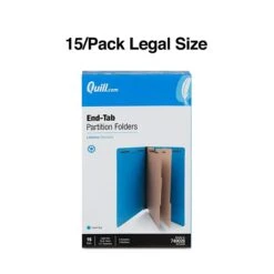 Quill Brand® End-Tab Partition Folders, 2 Partitions, 6 Fasteners, Cobalt Blue, Legal, 15/Box (749026)