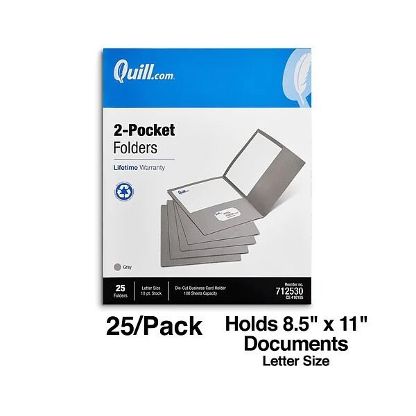 Quill Brand® 2-Pocket Folders, Gray, 25/Box (712530) 5 Quill Brand® 2-Pocket Folders, Gray, 25/Box (712530) - Image 3