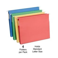 Staples Hanging File Folders, 3.5" Expansion, Letter Size, Assorted Colors, 4/Pack (TR419192)
