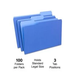 Staples File Folders, 1/3 Cut, Legal Size, Blue, 100/Box (TR224568)