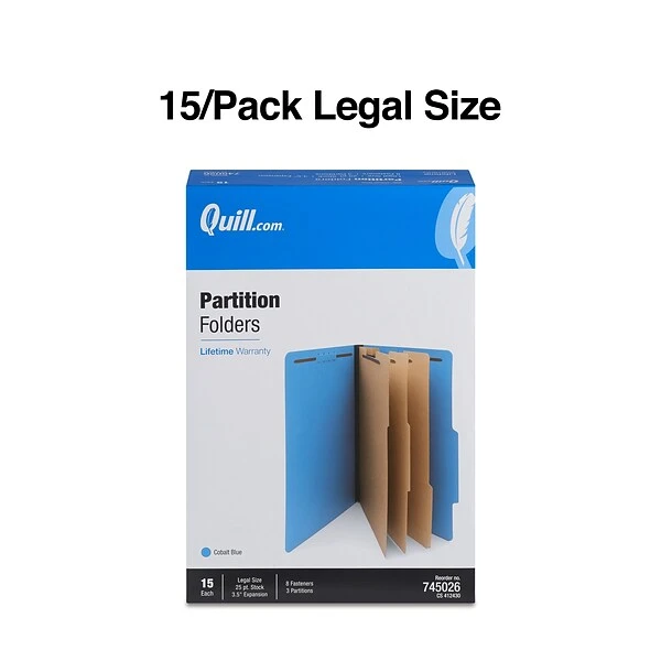 Quill Brand® 2/5-Cut Tab Pressboard Classification File Folders, 3-Partitions, 8-Fasteners, Legal, Blue, 15/Box (7-45026) 4 Quill Brand® 2/5-Cut Tab Pressboard Classification File Folders, 3-Partitions, 8-Fasteners, Legal, Blue, 15/Box (7-45026) - Image 2