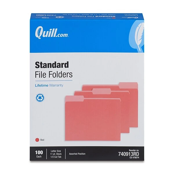 Quill Brand® File Folders, Assorted Tabs, 1/3-Cut, Letter Size, Red, 100/Box (740913RD) 5 Quill Brand® File Folders, Assorted Tabs, 1/3-Cut, Letter Size, Red, 100/Box (740913RD) - Image 3