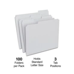 Staples Reinforced File Folder, 1/3 Cut, Letter Size, Gray, 100/Box (TR508895)