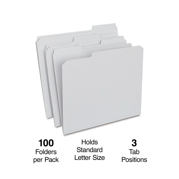 Staples Reinforced File Folder, 1/3 Cut, Letter Size, Gray, 100/Box (TR508895) 3 Staples Reinforced File Folder, 1/3 Cut, Letter Size, Gray, 100/Box (TR508895)