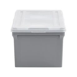Iris Plastic File Box With Split Lid, Letter Size, Gray/Translucent White (500228)