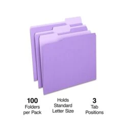 Staples File Folders, 1/3 Cut, Letter Size, Purple, 100/Box (TR535559)