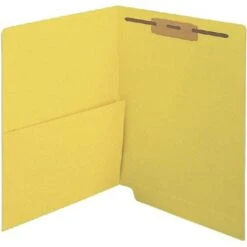 Medical Arts Press® Colored End-Tab Fastener Folders; Half Pocket With Fasteners, 11 Pt., Yellow