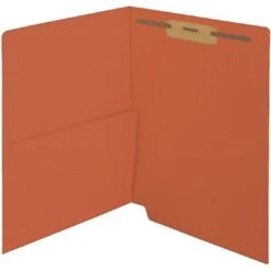 Medical Arts Press® Colored End-Tab Fastener Folders; Half Pocket With Fasteners, 11 Pt., Orange