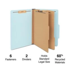 Staples Pressboard Classification Folder, 2-Dividers, 2.5" Expansion, Legal Size, Light Blue, 20/Box (TR614440/614440)