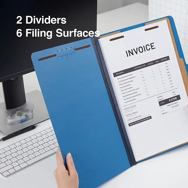 Quill Brand® 2/5-Cut Tab Pressboard Classification File Folders, 2-Partitions, 6-Fasteners, Legal, Blue, 15/Box (7-39026) 6 Quill Brand® 2/5-Cut Tab Pressboard Classification File Folders, 2-Partitions, 6-Fasteners, Legal, Blue, 15/Box (7-39026) - Image 4
