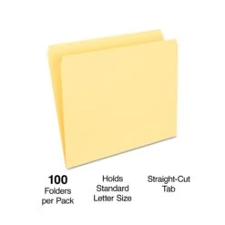 Staples File Folders, Straight Cut, Letter Size, Yellow, 100/Box (TR509661)