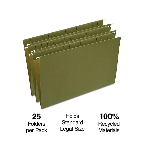 Staples Hanging File Folder, Legal Size, Standard Green, 25/Box (TR521252) 3 Staples Hanging File Folder, Legal Size, Standard Green, 25/Box (TR521252)