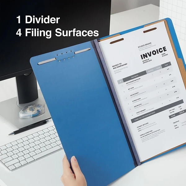 Quill Brand® 2/5-Cut Tab Pressboard Classification File Folders, 1-Partition, 4-Fasteners, Legal, Blue, 15/Box (747026) 6 Quill Brand® 2/5-Cut Tab Pressboard Classification File Folders, 1-Partition, 4-Fasteners, Legal, Blue, 15/Box (747026) - Image 4