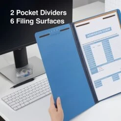 Quill Brand® 2/5-Cut Pressboard Classification Folders With Pockets, 2 Partitions, 6-Fasteners, Letter, Blue, 15/Box (736026) -Esseltela Shop A6632009 FBFC 41D7 BDD89F0C058CDBD7 s7