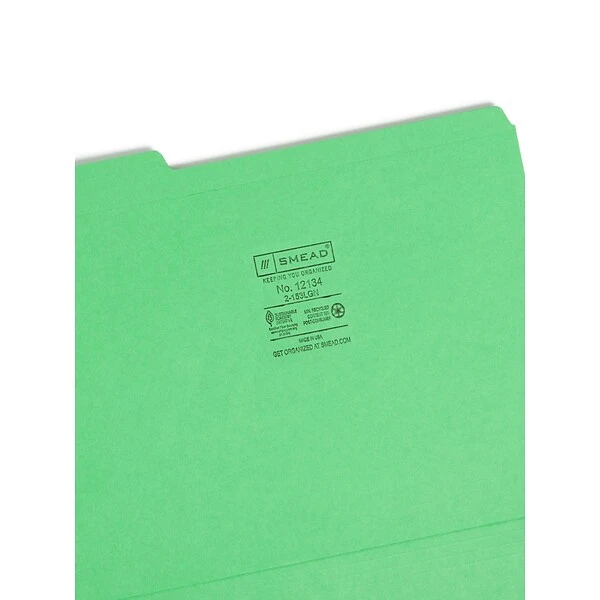 Smead File Folders, Reinforced 1/3-Cut Tab, Letter Size, Green, 100/Box (12134) 4 Smead File Folders, Reinforced 1/3-Cut Tab, Letter Size, Green, 100/Box (12134) - Image 2