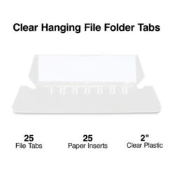 Staples Hanging Folder Tabs, 2" X 0.63", Clear, 25/Pack (TR117796)