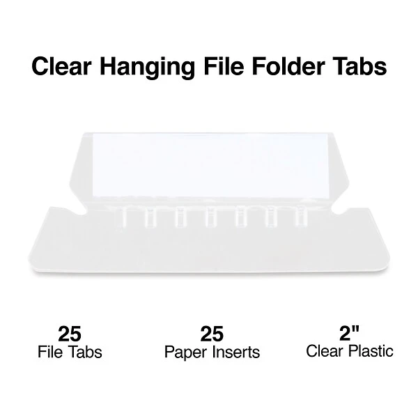 Staples Hanging Folder Tabs, 2" X 0.63", Clear, 25/Pack (TR117796) 3 Staples Hanging Folder Tabs, 2" X 0.63", Clear, 25/Pack (TR117796)