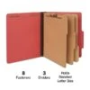 Quill Brand® 2/5-Cut Tab Pressboard Classification File Folders, 3-Partitions, 8-Fasteners, Letter, Red, 15/Box (744030)