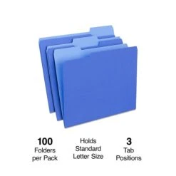 Staples File Folder, 1/3 Cut Tab, Letter Size, Blue, 100/Box (TR224527)