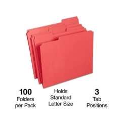 Staples Reinforced File Folders, 1/3 Cut, Letter Size, Red, 100/Box (TR508978)
