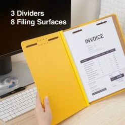 Quill Brand® 2/5-Cut Tab Pressboard Classification File Folders, 3-Partitions, 8-Fasteners, Letter, Yellow, 15/Box (744038) -Esseltela Shop C45E1E56 BE38 4398 843086AC4CE46DF0 s7