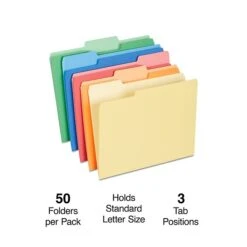 Staples Heavy Duty File Folders, 1/3 Cut Tab, Letter Size, Assorted Colors, 50/Box (TR18363)