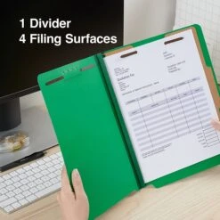 Quill Brand® 2/5-Cut Tab Pressboard Classification File Folders, 1-Partition, 4-Fasteners, Letter, Green, 15/Box (746034) -Esseltela Shop CAF25F30 E667 4B7F A01C6751513C2EA6 s7