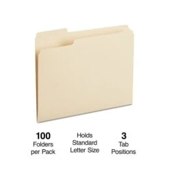 Staples File Folders, 1/3 Cut, Letter Size, Manila, 100/Box (TR116749)