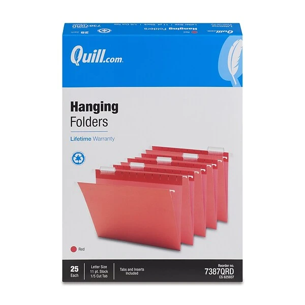 Quill Brand® Hanging File Folders, 1/5-Cut, Letter Size, Red, 25/Box (7387QRD) 6 Quill Brand® Hanging File Folders, 1/5-Cut, Letter Size, Red, 25/Box (7387QRD) - Image 4