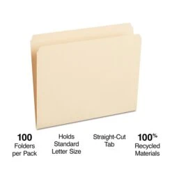 Staples File Folder, Straight Cut, Letter Size, Manila, 100/Box (TR393125)