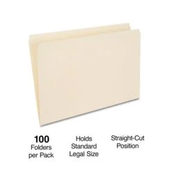 Staples File Folder, Straight Cut, Legal Size, Manila, 100/Box (TR116889)