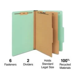 Staples Pressboard Classification Folder, 2-Dividers, 2.5" Expansion, Legal Size, Green, 20/Box (TR614423/614423)