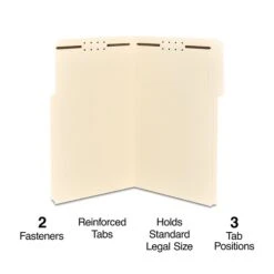 Quill Brand® Heavy-Duty Reinforced 1/3-Cut Assorted 2-Fastener File Folders, Legal, Manila, 50/Box (733152)