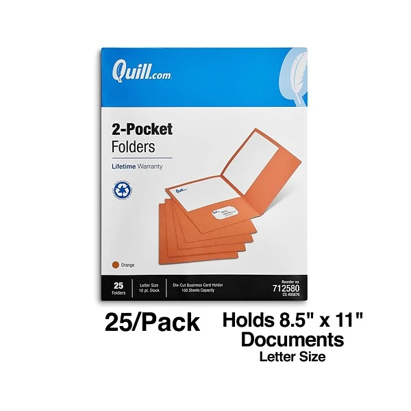 Quill Brand® 2-Pocket Folders, Orange, 25/Box (712580) 5 Quill Brand® 2-Pocket Folders, Orange, 25/Box (712580) - Image 3