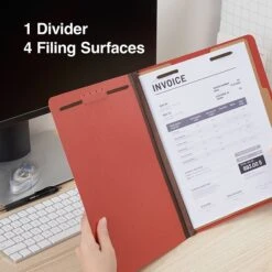 Quill Brand® 2/5-Cut Tab Pressboard Classification File Folders, 1-Partition, 4-Fasteners, Letter, Red, 15/Box (746030) -Esseltela Shop E94B2F2B 8A77 4B85 837632392AB14667 s7